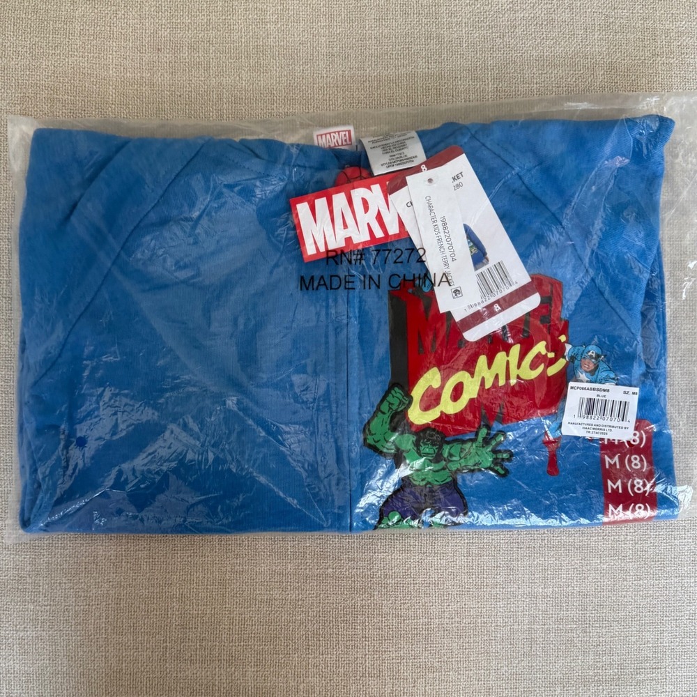 Marvel Zip Up Hoodie Boy 8 Blue Hulk Spider-Man Captain America Comic Jacket NWT - Picture 4 of 5